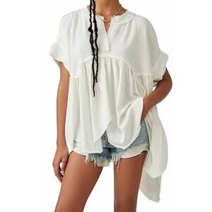 We the Free People Top Womens Small White Sugar Rush Babydoll Cotton Gauze